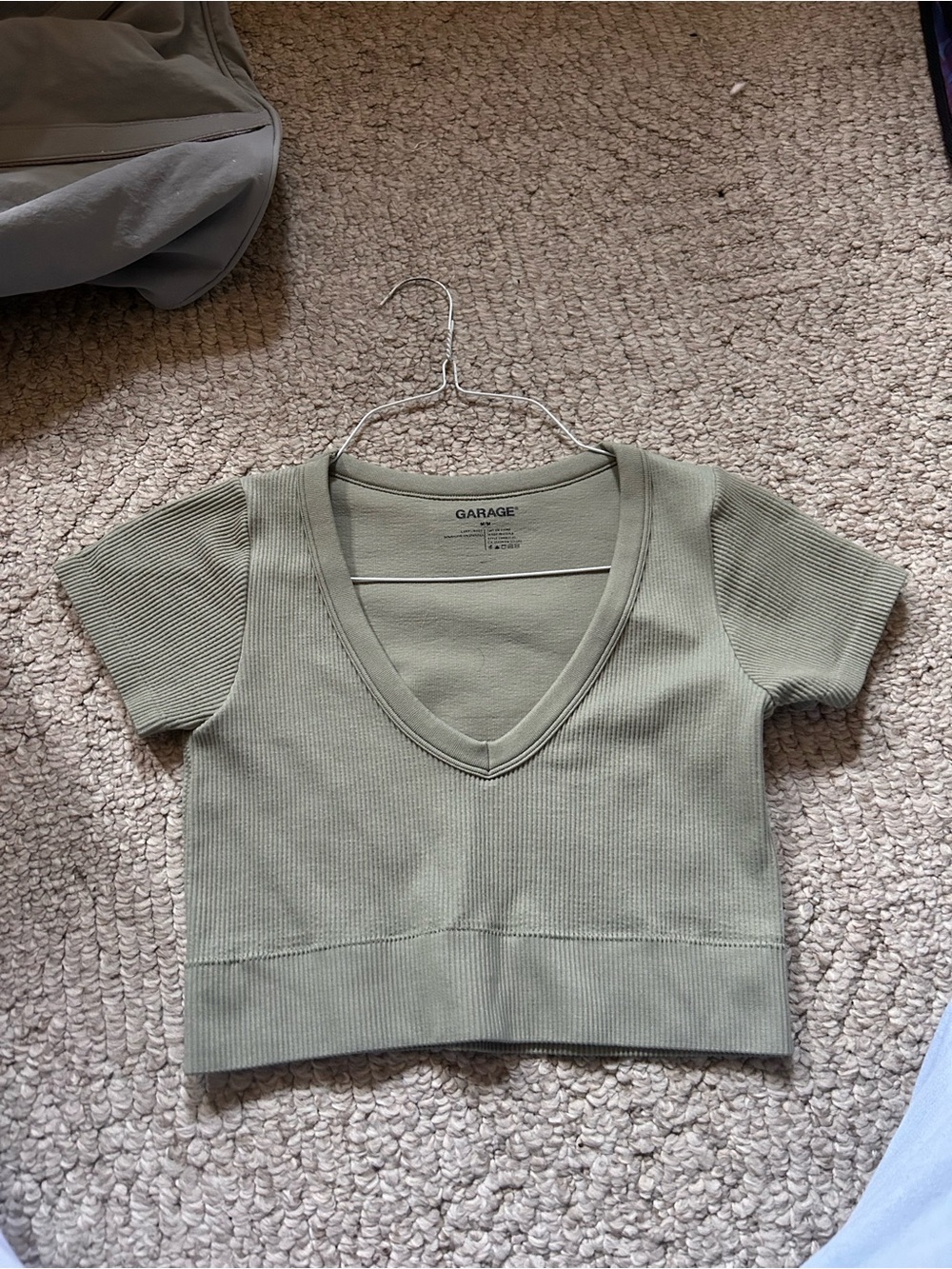 Garage Sage Ribbed V-Neck Crop Tee